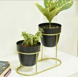 Black 2 Planter Set With Stand