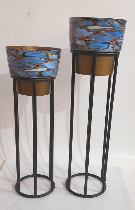 Planter Stand With Brooklyn blue Meena Pot planter set