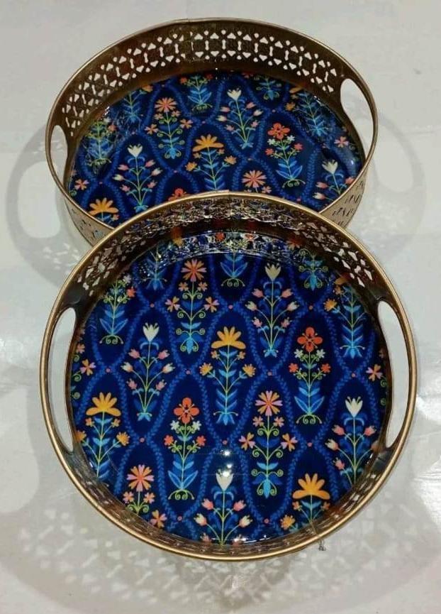 Round Pichwai Blue multicolored Tray Set Of 2