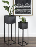 Square Black Metal Planter With Stand Set of 2