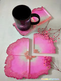 PINK ROSE QUARTZ SEMI PRECIOUS STONE GEODE COASTERS - Set of 6