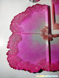 PINK ROSE QUARTZ SEMI PRECIOUS STONE GEODE COASTERS - Set of 6